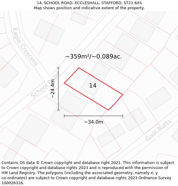 14, SCHOOL ROAD, ECCLESHALL, STAFFORD, ST21 6AS: Plot and title map