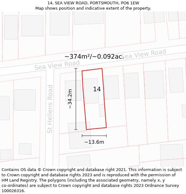 14, SEA VIEW ROAD, PORTSMOUTH, PO6 1EW: Plot and title map