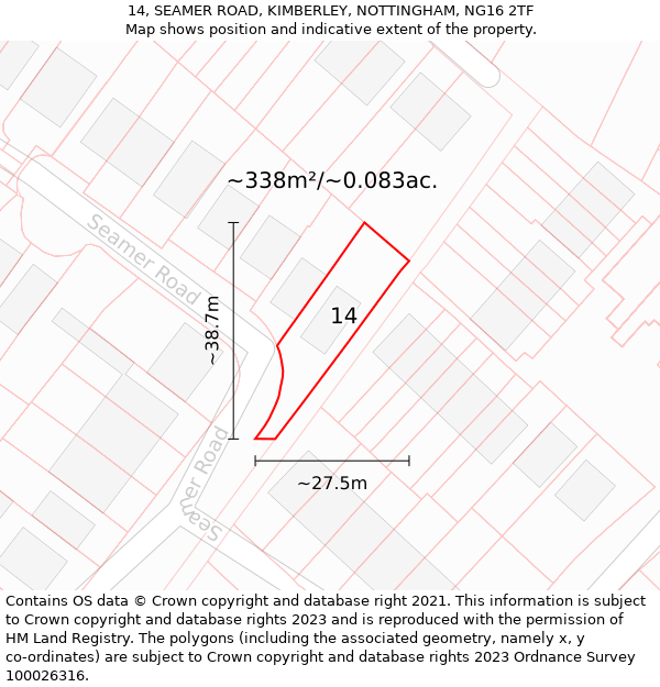 14, SEAMER ROAD, KIMBERLEY, NOTTINGHAM, NG16 2TF: Plot and title map