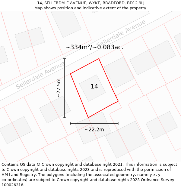 14, SELLERDALE AVENUE, WYKE, BRADFORD, BD12 9LJ: Plot and title map