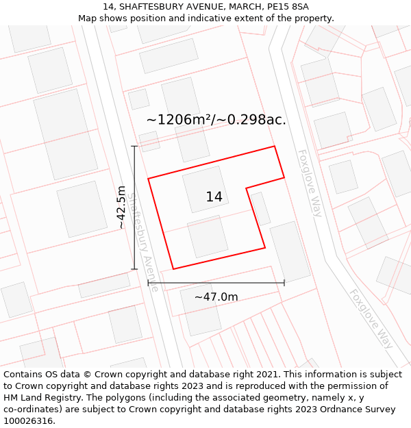 14, SHAFTESBURY AVENUE, MARCH, PE15 8SA: Plot and title map