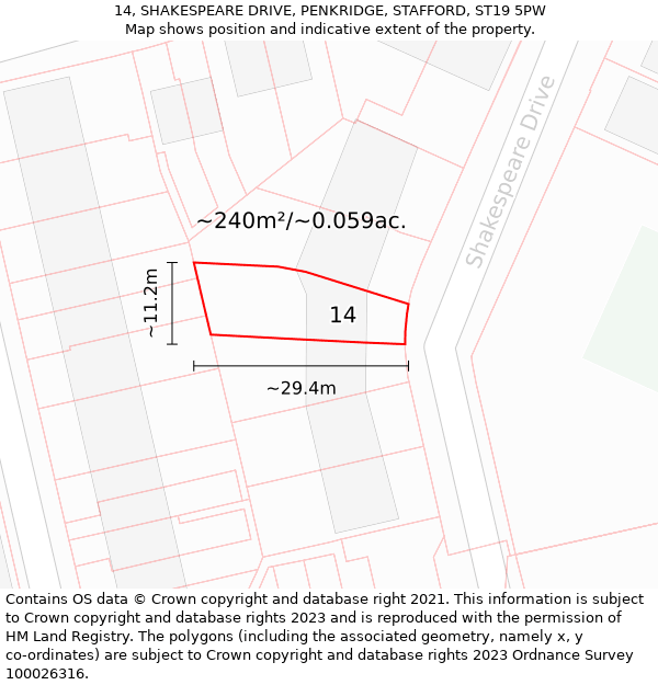 14, SHAKESPEARE DRIVE, PENKRIDGE, STAFFORD, ST19 5PW: Plot and title map