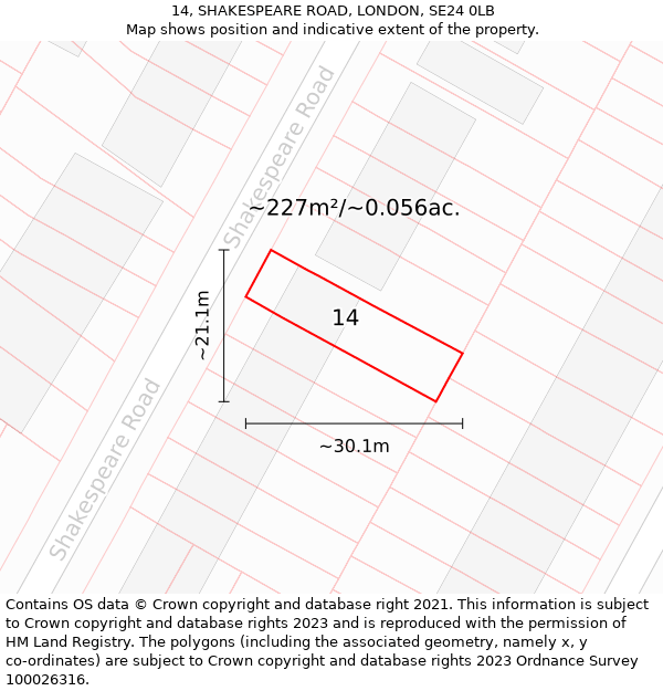 14, SHAKESPEARE ROAD, LONDON, SE24 0LB: Plot and title map
