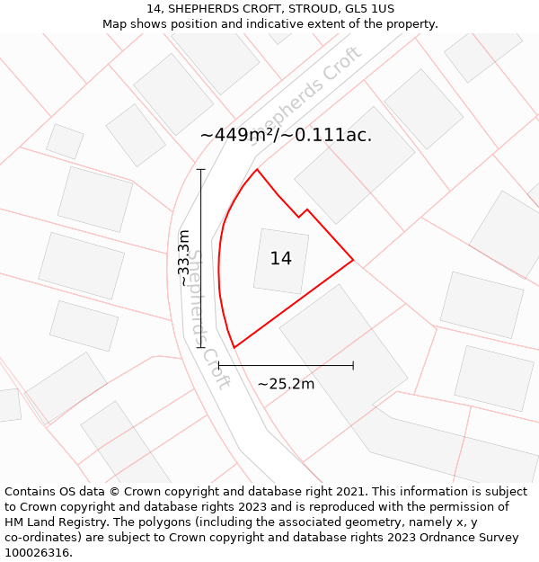 14, SHEPHERDS CROFT, STROUD, GL5 1US: Plot and title map