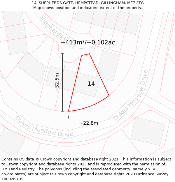 14, SHEPHERDS GATE, HEMPSTEAD, GILLINGHAM, ME7 3TG: Plot and title map