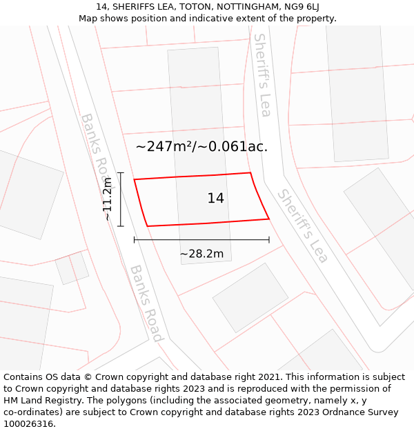 14, SHERIFFS LEA, TOTON, NOTTINGHAM, NG9 6LJ: Plot and title map