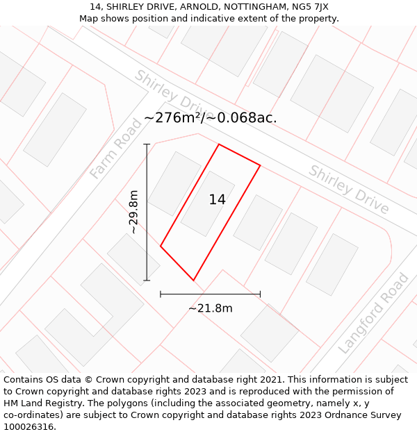 14, SHIRLEY DRIVE, ARNOLD, NOTTINGHAM, NG5 7JX: Plot and title map