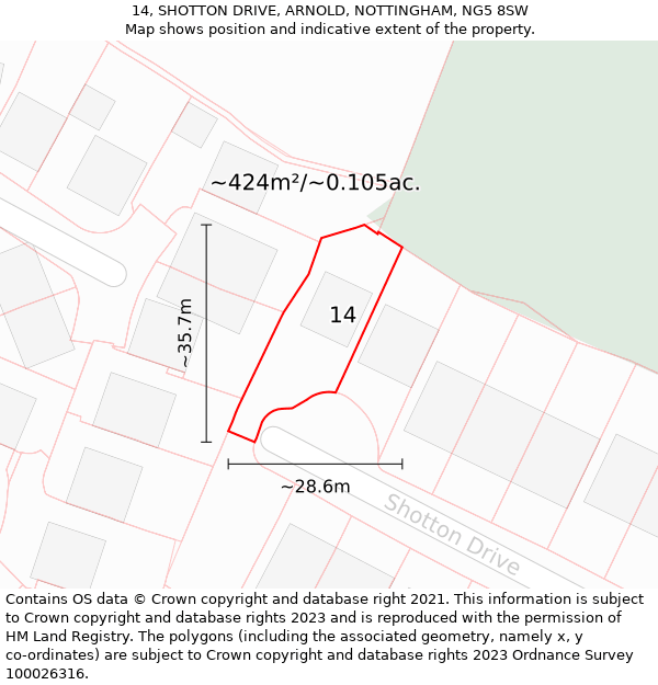 14, SHOTTON DRIVE, ARNOLD, NOTTINGHAM, NG5 8SW: Plot and title map