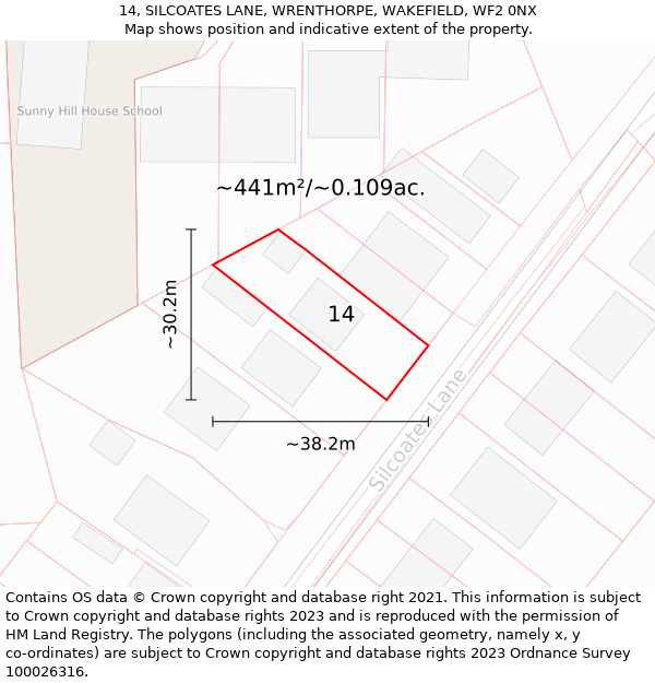 14, SILCOATES LANE, WRENTHORPE, WAKEFIELD, WF2 0NX: Plot and title map