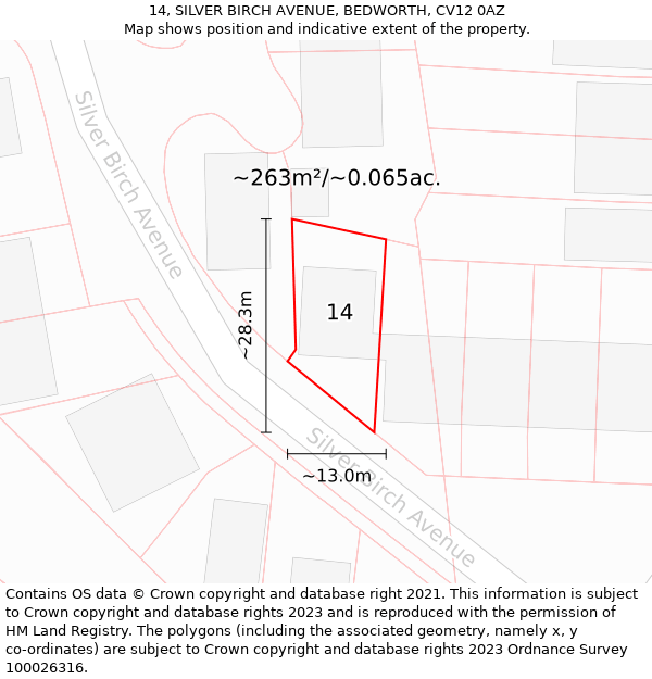 14, SILVER BIRCH AVENUE, BEDWORTH, CV12 0AZ: Plot and title map