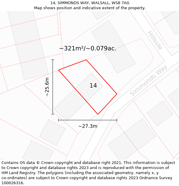 14, SIMMONDS WAY, WALSALL, WS8 7AG: Plot and title map