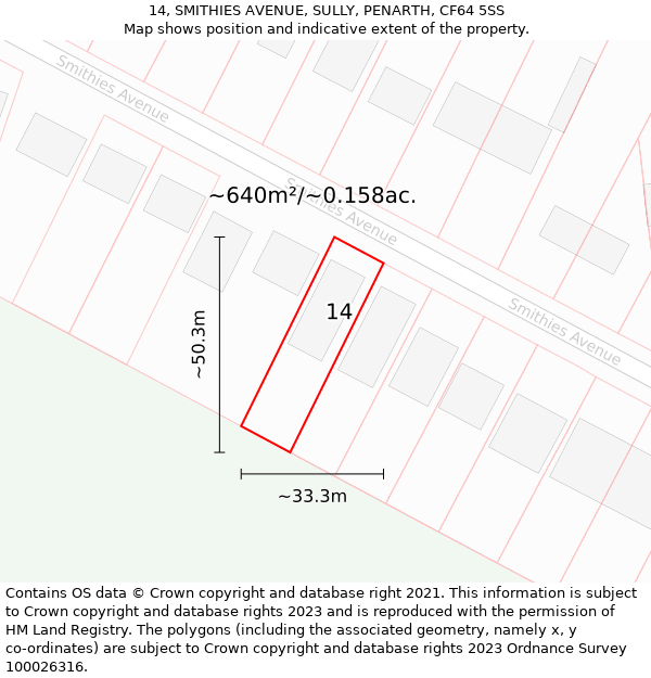 14, SMITHIES AVENUE, SULLY, PENARTH, CF64 5SS: Plot and title map