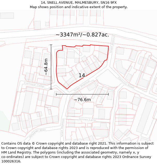 14, SNELL AVENUE, MALMESBURY, SN16 9FX: Plot and title map