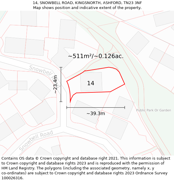 14, SNOWBELL ROAD, KINGSNORTH, ASHFORD, TN23 3NF: Plot and title map