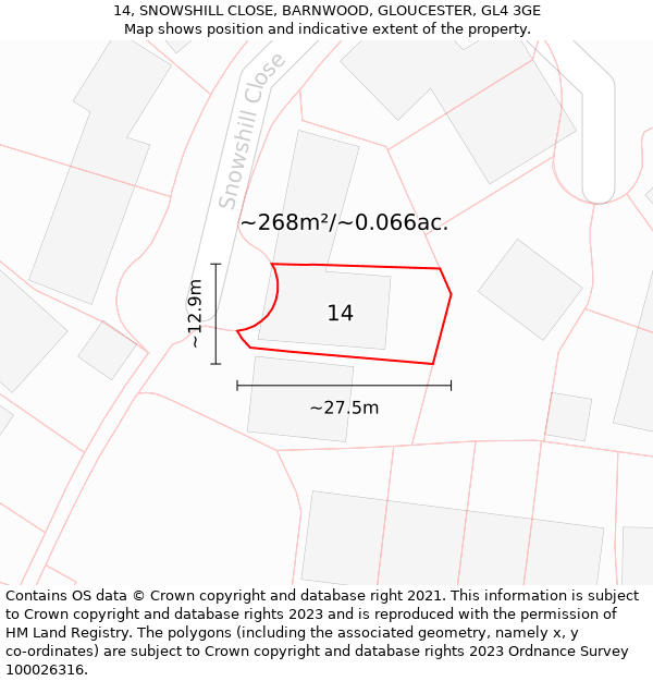 14, SNOWSHILL CLOSE, BARNWOOD, GLOUCESTER, GL4 3GE: Plot and title map