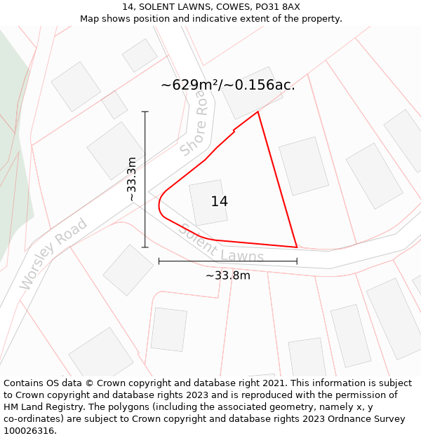 14, SOLENT LAWNS, COWES, PO31 8AX: Plot and title map