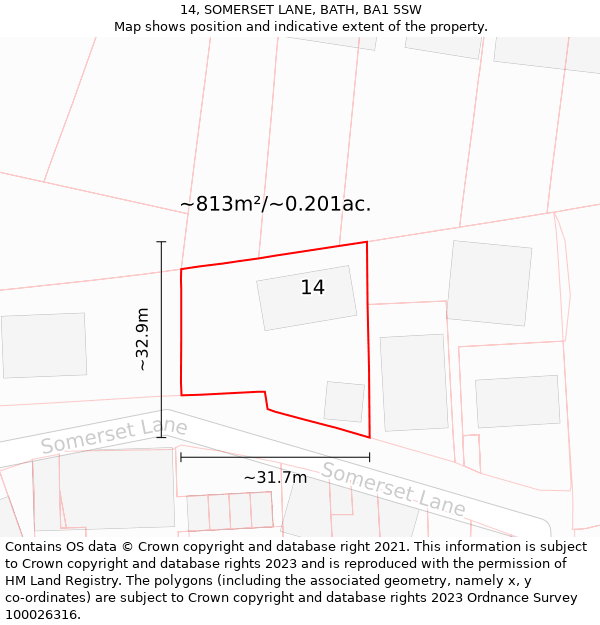 14, SOMERSET LANE, BATH, BA1 5SW: Plot and title map