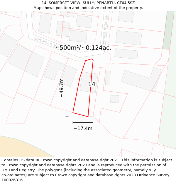 14, SOMERSET VIEW, SULLY, PENARTH, CF64 5SZ: Plot and title map