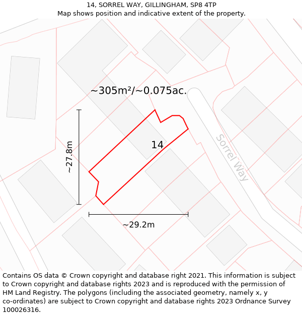 14, SORREL WAY, GILLINGHAM, SP8 4TP: Plot and title map