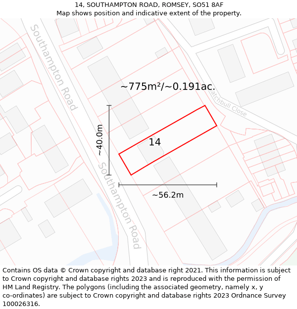 14, SOUTHAMPTON ROAD, ROMSEY, SO51 8AF: Plot and title map