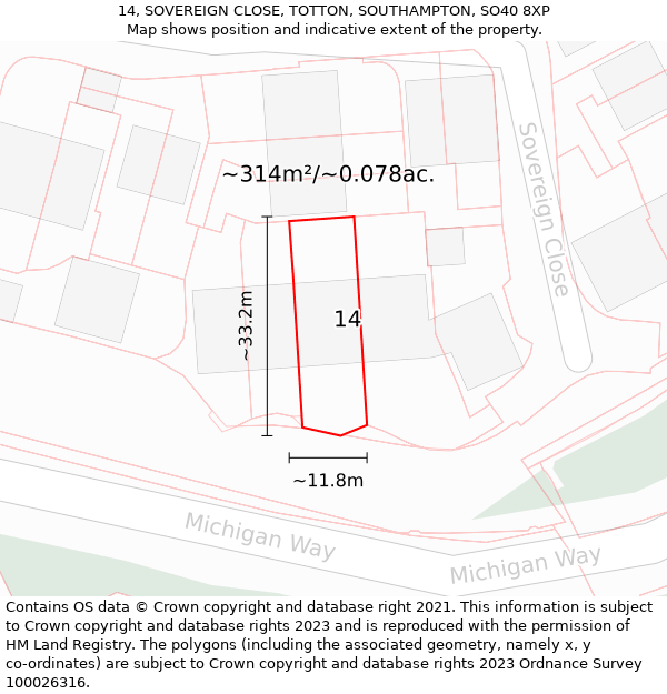 14, SOVEREIGN CLOSE, TOTTON, SOUTHAMPTON, SO40 8XP: Plot and title map