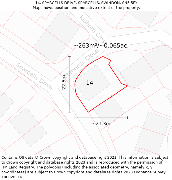 14, SPARCELLS DRIVE, SPARCELLS, SWINDON, SN5 5FY: Plot and title map