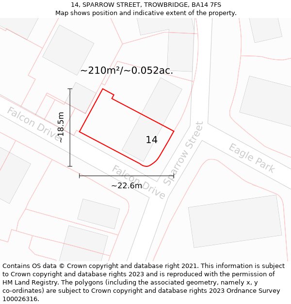 14, SPARROW STREET, TROWBRIDGE, BA14 7FS: Plot and title map