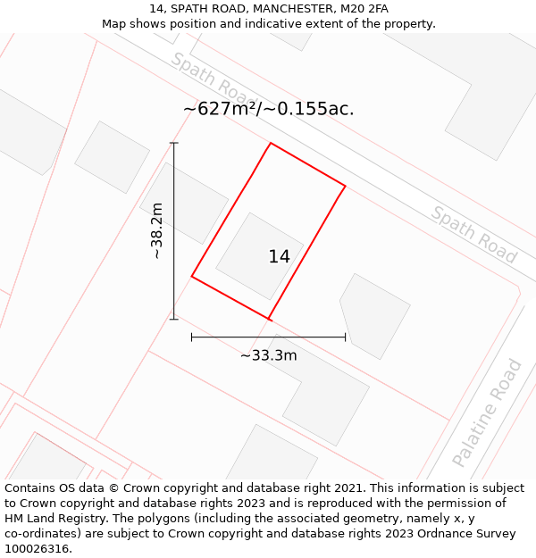 14, SPATH ROAD, MANCHESTER, M20 2FA: Plot and title map