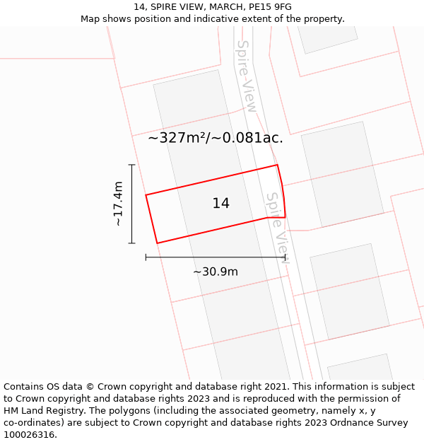 14, SPIRE VIEW, MARCH, PE15 9FG: Plot and title map