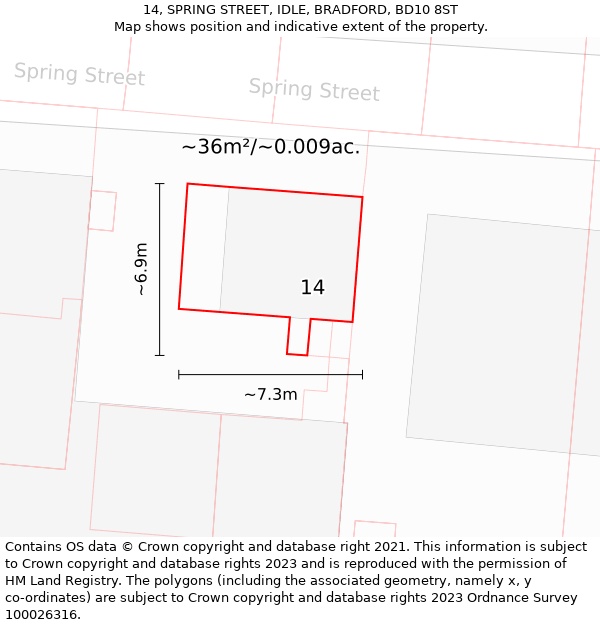 14, SPRING STREET, IDLE, BRADFORD, BD10 8ST: Plot and title map