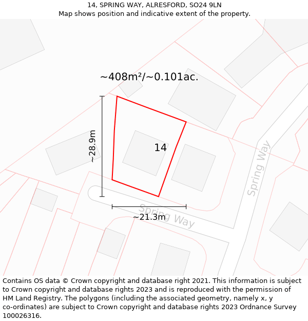 14, SPRING WAY, ALRESFORD, SO24 9LN: Plot and title map