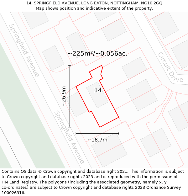 14, SPRINGFIELD AVENUE, LONG EATON, NOTTINGHAM, NG10 2GQ: Plot and title map