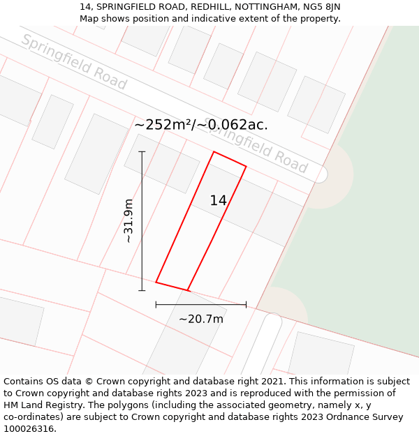 14, SPRINGFIELD ROAD, REDHILL, NOTTINGHAM, NG5 8JN: Plot and title map