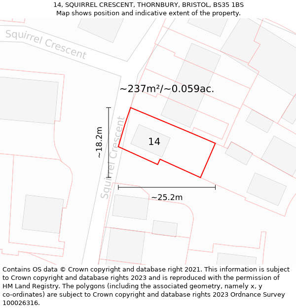 14, SQUIRREL CRESCENT, THORNBURY, BRISTOL, BS35 1BS: Plot and title map