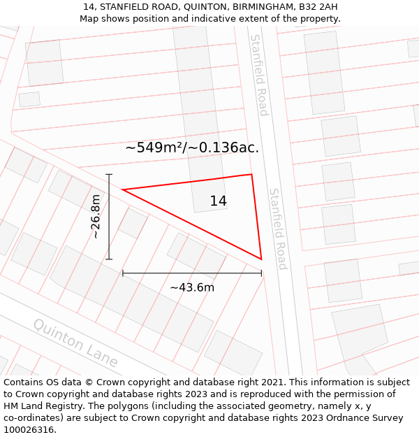 14, STANFIELD ROAD, QUINTON, BIRMINGHAM, B32 2AH: Plot and title map