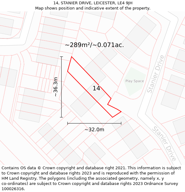 14, STANIER DRIVE, LEICESTER, LE4 9JH: Plot and title map