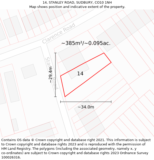 14, STANLEY ROAD, SUDBURY, CO10 1NH: Plot and title map