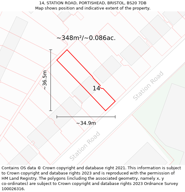 14, STATION ROAD, PORTISHEAD, BRISTOL, BS20 7DB: Plot and title map