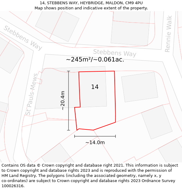 14, STEBBENS WAY, HEYBRIDGE, MALDON, CM9 4PU: Plot and title map