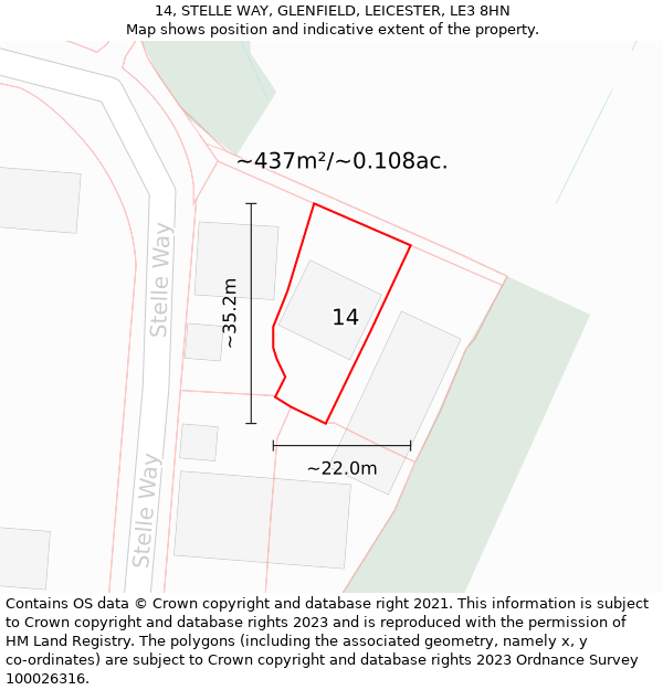 14, STELLE WAY, GLENFIELD, LEICESTER, LE3 8HN: Plot and title map