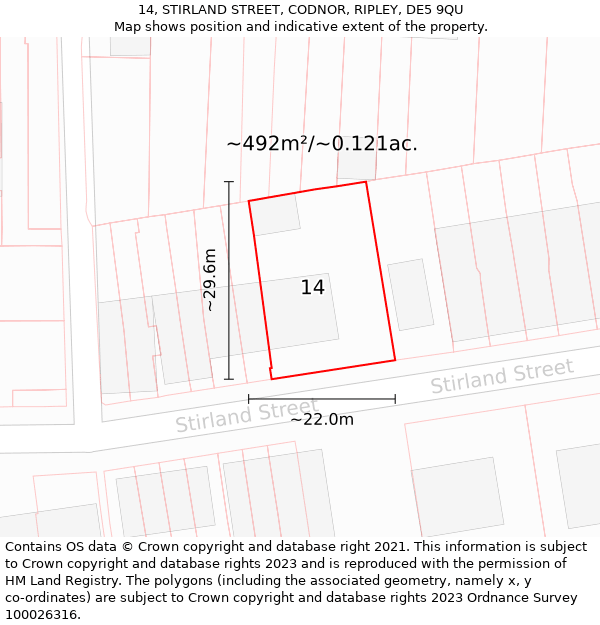 14, STIRLAND STREET, CODNOR, RIPLEY, DE5 9QU: Plot and title map