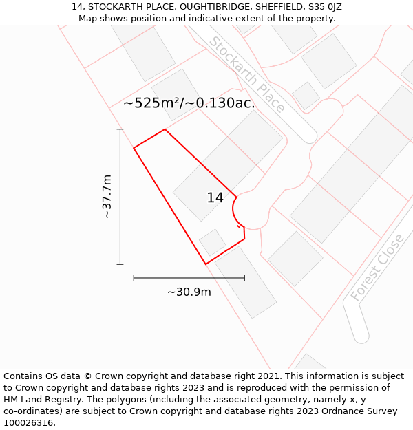 14, STOCKARTH PLACE, OUGHTIBRIDGE, SHEFFIELD, S35 0JZ: Plot and title map