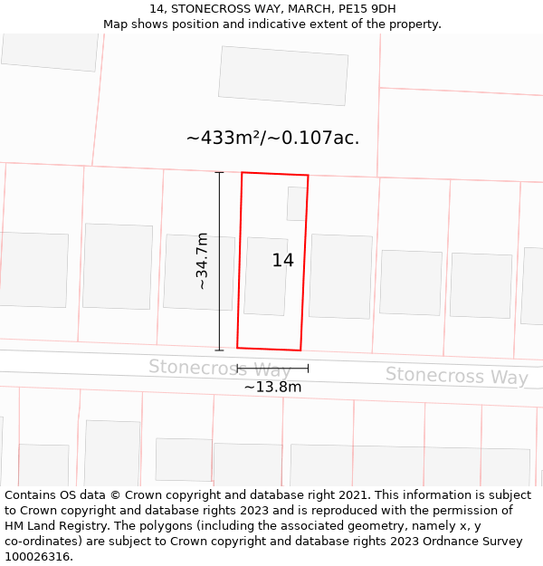 14, STONECROSS WAY, MARCH, PE15 9DH: Plot and title map