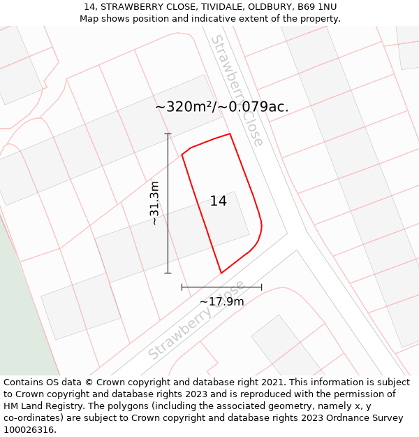 14, STRAWBERRY CLOSE, TIVIDALE, OLDBURY, B69 1NU: Plot and title map