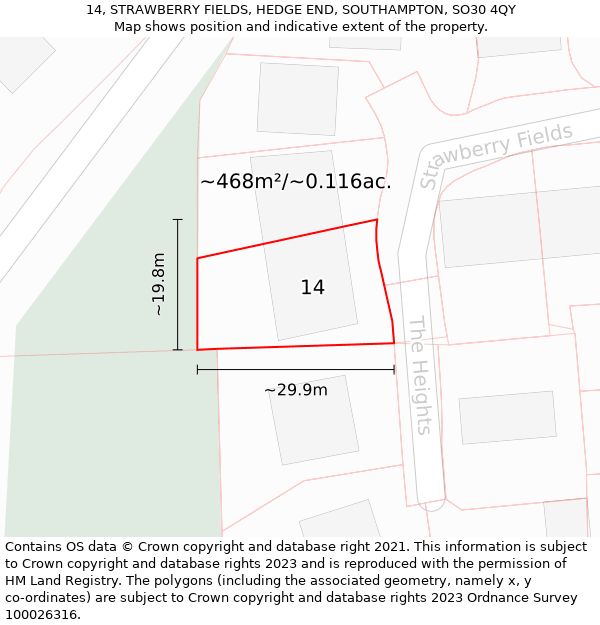 14, STRAWBERRY FIELDS, HEDGE END, SOUTHAMPTON, SO30 4QY: Plot and title map