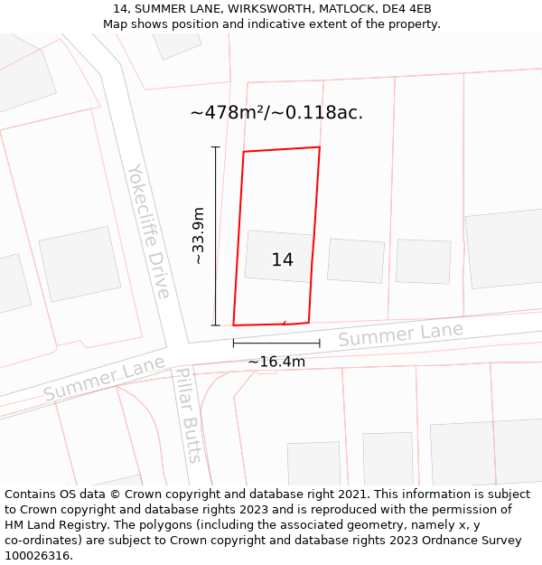 14, SUMMER LANE, WIRKSWORTH, MATLOCK, DE4 4EB: Plot and title map