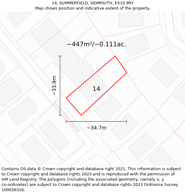 14, SUMMERFIELD, SIDMOUTH, EX10 9RY: Plot and title map