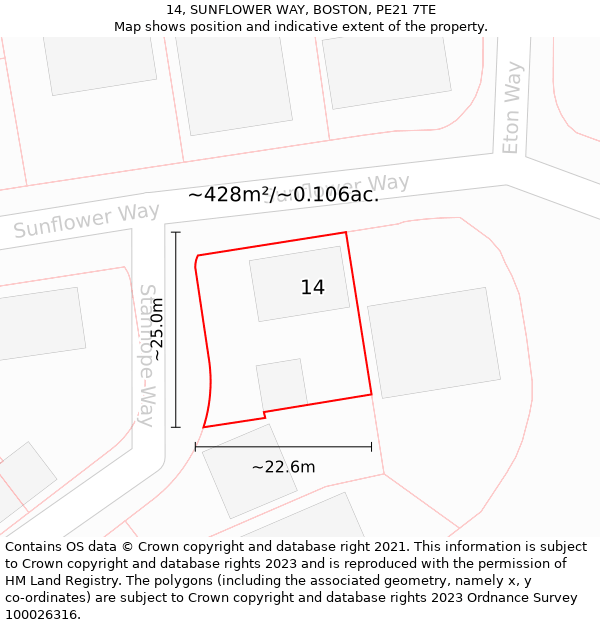 14, SUNFLOWER WAY, BOSTON, PE21 7TE: Plot and title map