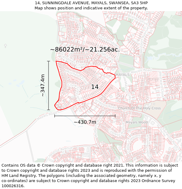 14, SUNNINGDALE AVENUE, MAYALS, SWANSEA, SA3 5HP: Plot and title map