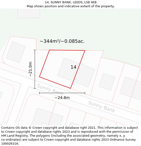 14, SUNNY BANK, LEEDS, LS8 4EB: Plot and title map